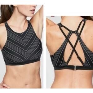 Athleta Black White Chevron Strappy‎ Back Sports Bra Medium